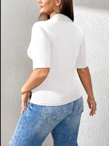 SHEIN Essnce Camiseta básica de manga media, de cuello medio alto, blanca, cómoda y casual para mujer de talla grande, perfecta para la primavera y el verano, prendas de resorte, ropa de iglesia, blusas básicas, blusas para el trabajo