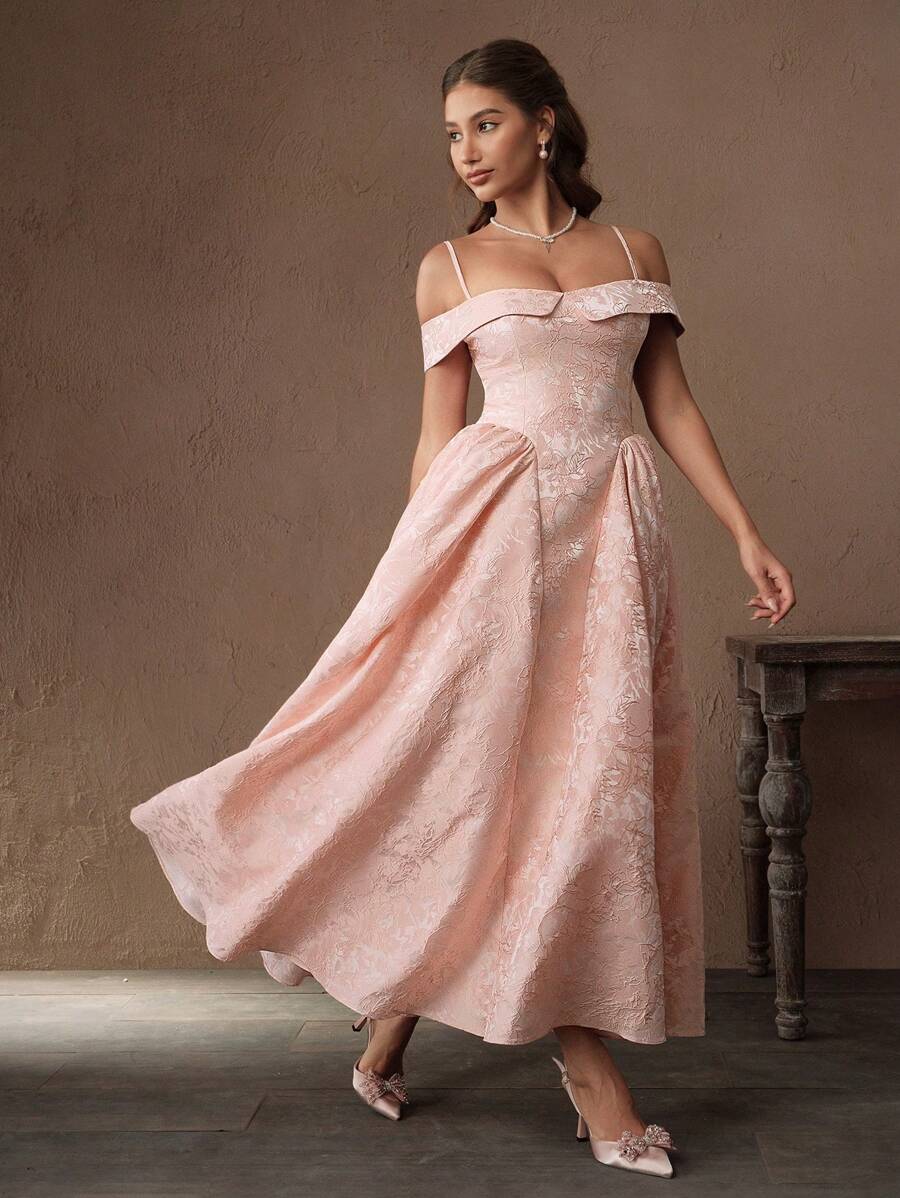 Savoree Women's Sleeveless A-Line Embroidered Long Dress - French Style, Pink