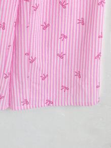 SHEIN 女童条纹蝴蝶结印花扭纹前裤 - 粉色 - 查看 7