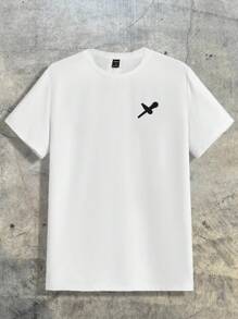 AXEPEAK Men's Summer Cartoon Letter Print Round Neck Short Sleeve Casual T-Shirt And Drawstring Waist Shorts Set, Streetwear Edition