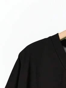 EMERY ROSE 百搭度假风圆领撞色豹纹口袋宽松T恤，休闲简约，适合夏天 - 黑色 - 查看 3