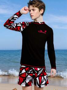 Teenage Boys Fashionable Positioning Print Long Sleeve Rash Guard Summer Holiday