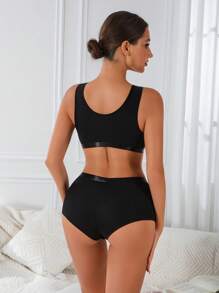 SHEIN Set de 2 piezas de ropa interior femenina con punto acanalado y encaje - Negro - Ver 2
