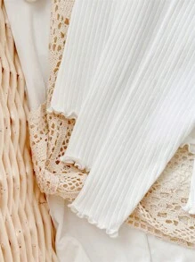 SHEIN 女婴纯色荷叶边下摆紧身裤 - 白色 - 查看 12