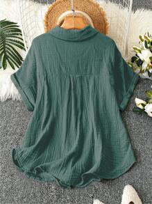 Linhara Blusa suelta de manga murciélago de unicolor en talla grande