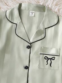 女童睡衣，香槟色条纹长袖开衫和长裤两件套家居服套装 - 綠色 - 查看 7