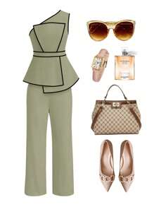 Ellevyn 2pcs/Set Plus Size Women Hem Decor Sleeveless Top And Wide Leg Pants Set - Mint Green - View 1