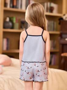 SHEIN 3 Sets Girls Cartoon Camisole & Shorts Pajama Sets - Pink - View 2