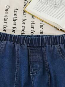 SHEIN 2 件套年轻男孩条纹印花长袖衬衫和裤子，时尚夏季服装 - 藍色 - 查看 5