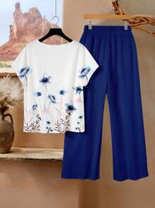 Rusticease 2pcs/Set Women Floral Print Slim Fit Top And Shorts Set, Versatile For Spring And Summer - Multicolor - View 2