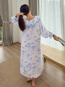 DAZY Camisón con estampado de paisaje y volantes en el bajo para mujer