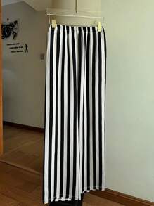 Franclia 女式拼色条纹休闲长裤 - 黑與白 - 查看 2