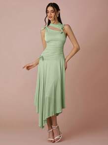 Enchnt Women's Solid Color Simple Sleeveless Dress - Mint Green - View 6