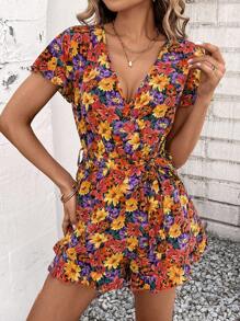 SHEIN Clasi Mono informal con estampado de flores en todo el diseño - Amarillo - Ver 5