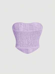 SHEIN MOD 大码女式淡紫色蝴蝶结贴片不对称下摆上衣 - 紫丁香色 - 查看 2