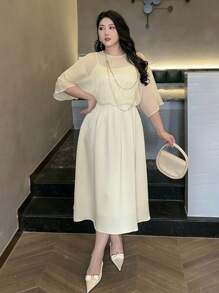 Dazy Plus Vestido largo elegante con superposición de tirantes de malla