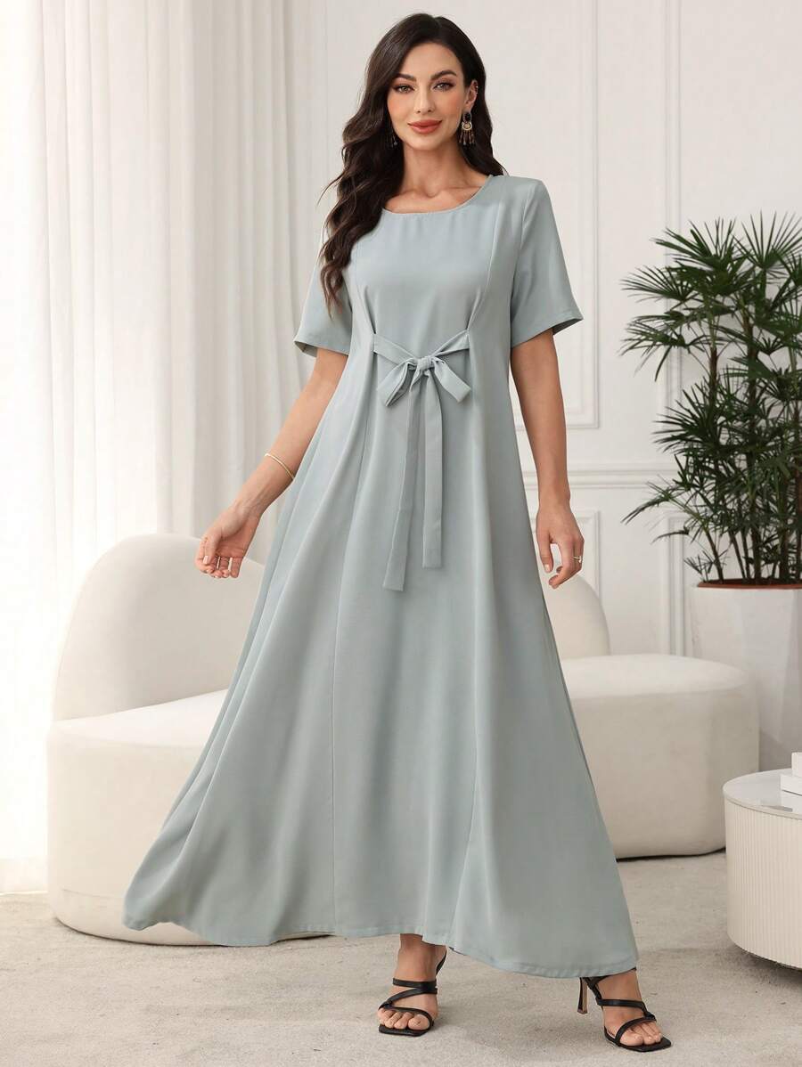 Lacomfia 中东/阿拉伯风格束腰长袍，优雅的土耳其、迪拜、印度尼西亚旅游长袍 - 綠色 - 查看 1