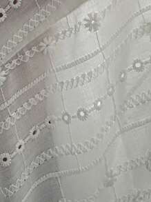SHEIN Essnce Top estivo da donna con colletto alla coreana, senza maniche, in colore unito, con motivo ricamato e effetto bruciato - Bianco - Visualizzare 7