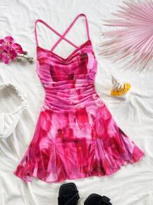 Soleia 女式夏季时尚扎染印花露背吊带背心裙