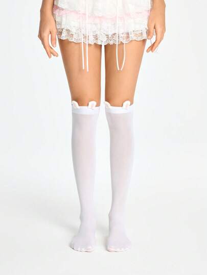 Anime 1 Pair Pure Aesthetic Japanese Simple Style Over-The-Knee Socks, Sexy White Solid Color School Style Thigh High Socks, Ultra-Thin Elastic See-Through Base Socks