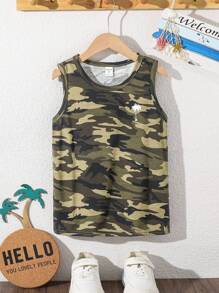 SHEIN Maiou tricotat cu imprimeu camo palmieri pentru băieți Tween