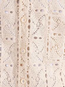SUMWON Summer Resort Crochet Texture Cuban Collar Button Down Short Sleeve Shirt Oversized Beach Vacation Holiday Party Loungewear - Apricot - View 4
