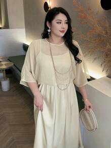 Dazy Plus Vestido largo elegante con superposición de tirantes de malla