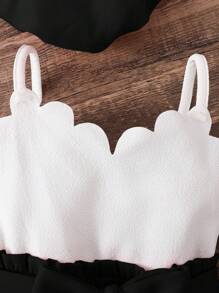 SHEIN 2 件套女婴纯色针织开衫上衣和针织背带裤套装（含帽子） - 黑與白 - 查看 4