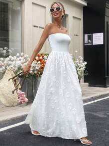 SHEIN Frenchy Women's Elegant Maxi Tube Dress For Casual Daily Wear, Summer New Year White Evening Dress Party - White - View 7