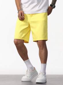 Manfinity Homme Herren lässige einfarbige Jeans-Shorts, Sommer