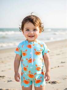Baby Jungen Einteiler Badeanzug mit Krabben Muster für Strand/Urlaub, Babybekleidung für den Strand, Babyjungen Strandkleidung - Verschiedenfarbig - Übersicht 4