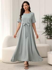 Lacomfia 中东/阿拉伯风格束腰长袍，优雅的土耳其、迪拜、印度尼西亚旅游长袍 - 綠色 - 查看 3