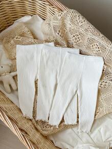 SHEIN 女婴纯色荷叶边下摆紧身裤 - 白色 - 查看 6