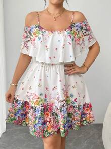 SHEIN Clasi Abito lungo da donna taglie forti con fantasia floreale, scollo annodato e volant, stile da vacanza - Multicolore - Visualizzare 3