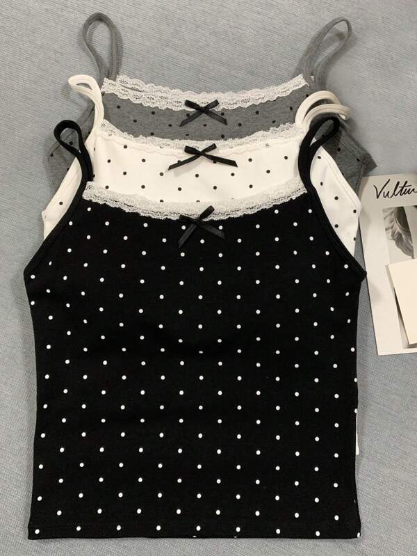 INAWLY Plus Size Polka Dot Print Camisole Top Set