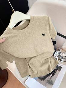 SHEIN Factory Price Simple Horse Embroidery Regular Short Sleeve T-Shirt