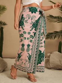 Travachic Plus Size Allover Print Wrap Around Style Summer Fashion Vacation Skirt - Multicolor - View 4