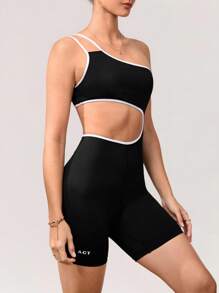 Activina Women's Simple Hollow Out Sporty Jumpsuit With Color Block - Blue - View 3