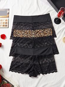 3pcs/Set Plus Size Women Lace Patchwork Romantic Simple Briefs, Including Hipster And French Cut - Multicolor - View 3