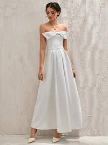 SHEIN Cottnline HEARTH COLLAR BOW CHEST VOLUMED SKIRT OFF-SHOULDER DRESS - White - View 6