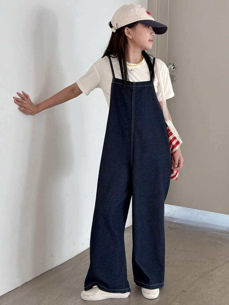 Tween Girls' Loose Fit Casual Denim Overalls