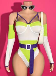 Slaydiva Body pentru femei, vară 2025, nou, potrivit pentru festivaluri de muzică, petreceri de ziua de naștere, absolviri, ținute casual zilnice, vacanțe, călătorii în croazieră, plajă, expunere la soare, cu bretele spaghete, decupaje, culoare contrastantă, manșete, strângere în talie, curea