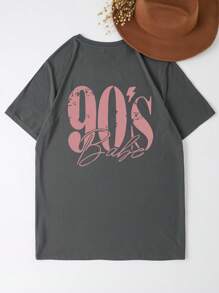 INAWLY 90'S Pink Ripped Digital Print Women's Casual Gray T-Shirt