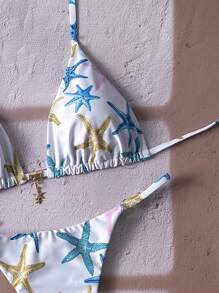 Elavelle Springbreak 女士沙滩装夏季套装，女士性感细肩带星星印花金属海星装饰比基尼套装 - 彩色 - 查看 4