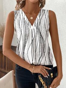 SHEIN Clasi 女士休闲波尔卡圆点条纹V领背心，适合夏季穿着 - 彩色 - 查看 5