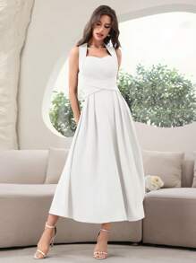 Modelyn 女士时尚纯色无袖长款晚礼服 - 白色 - 查看 3