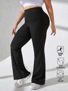 SHEIN Rhythm Era Pantaloni sport evazați cu talie înaltă pentru femei, culoare solidă, mărime plus, pantaloni de yoga