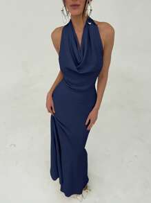 Aloruh Vestido de dama minimalista de cuello alto ajustado con forma de H sin espalda para ir al trabajo