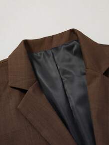 Calvornis Plus Size Men 2-Piece Solid Color Suit Set, Jacket And Pants - Mocha Brown - View 6