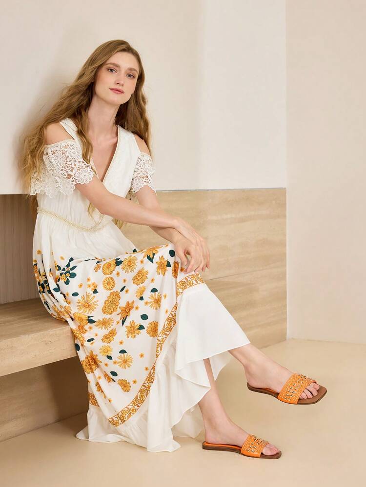 STUDDED DECORATED OPEN TOE FLAT SANDALS